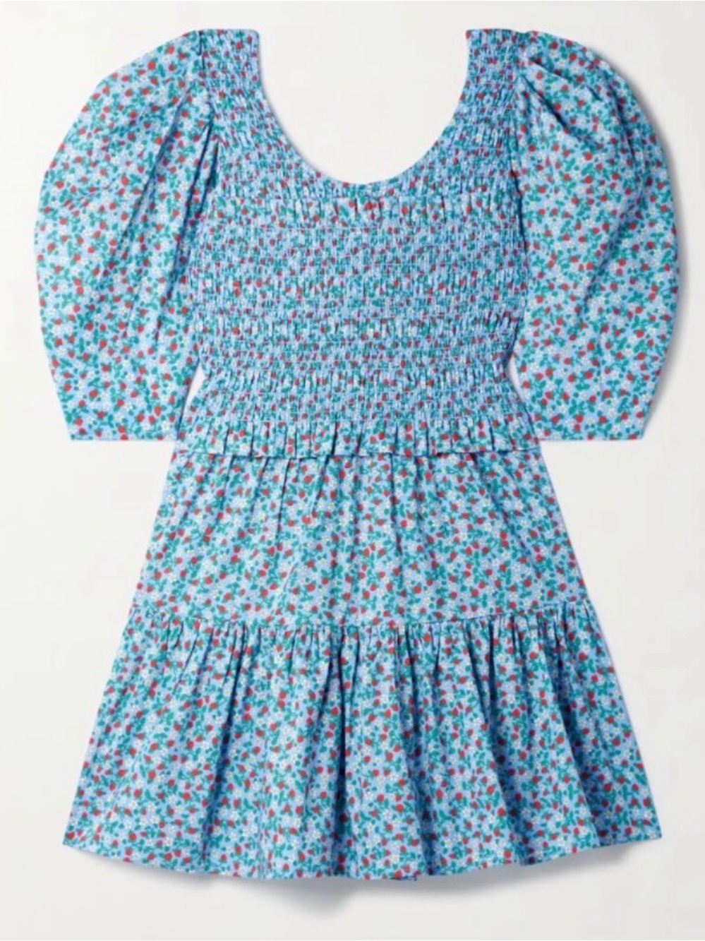 Sea New York Lilly Strawberry Smocked Mini Dress Tiered Skirt Garden Floral
